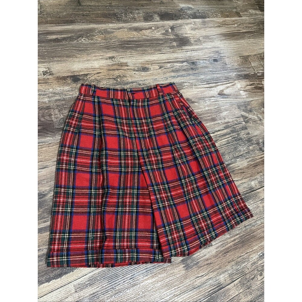 Vintage Y2K Red Green Plaid Pleated Skorts Shorts Punk Mini Skirt Look